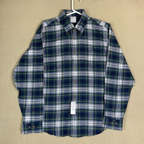 Brooks Brothers Shirt Mens Large Blue Green Plaid Button Up Long‎ Sleeve NWT